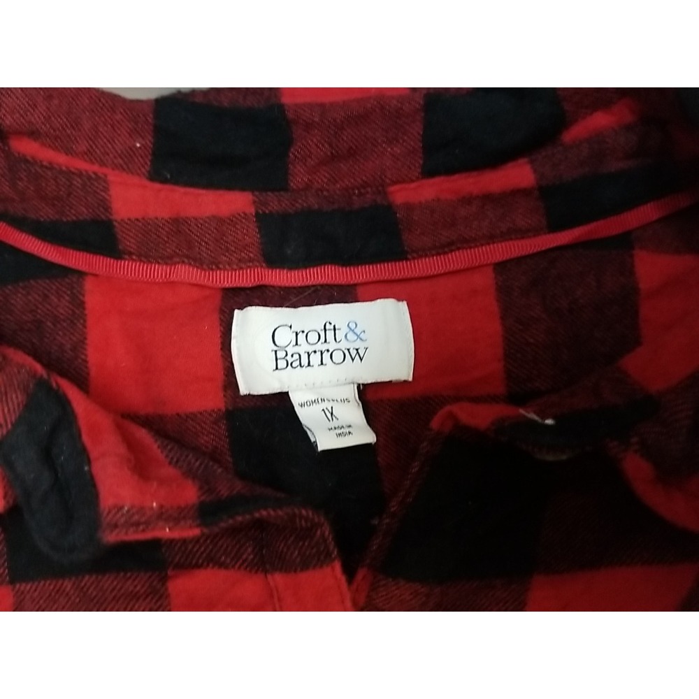 Croft And Barrow Womens 1X Long Sleeve Button Up Flannel Plaid Shirt - Picture 2 of 6
